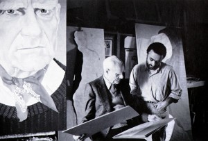 Alberto Moravia e il pittore Domenico Colantoni nel suo St