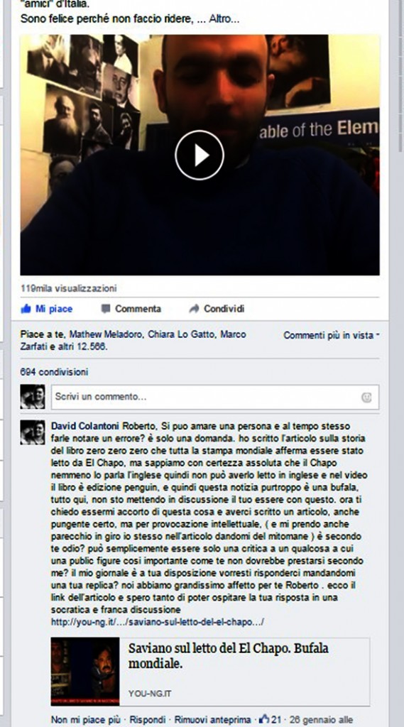 il mio post sulla pagina fb di Roberto Saviano