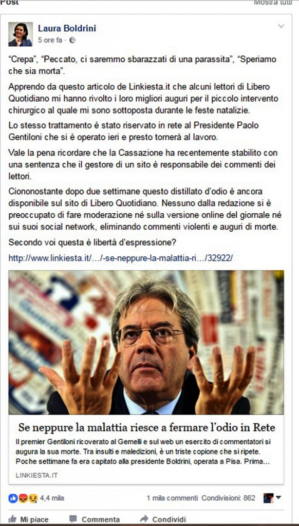 il post della Presidente Boldrini