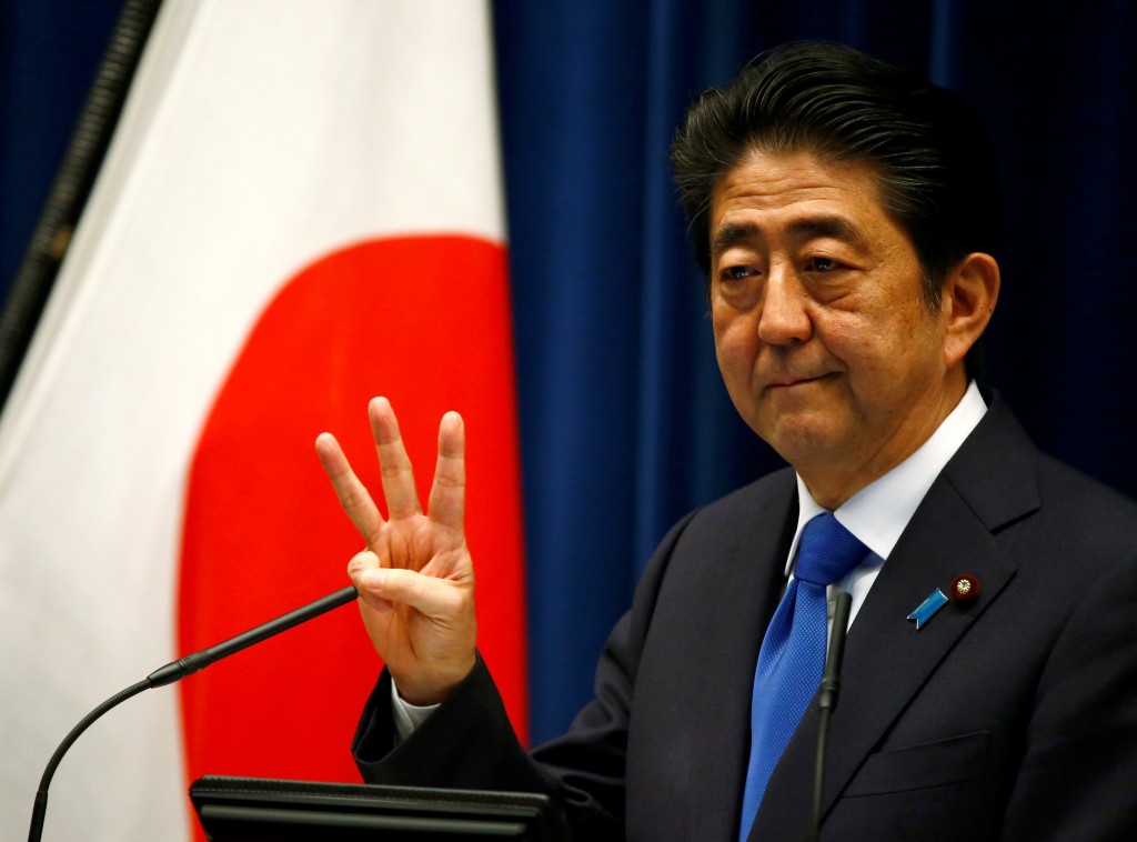 Japan's Prime Minister Shinzo Abe attends a news conference at his official residence in Tokyo