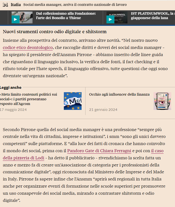 Articolo Sole24ore