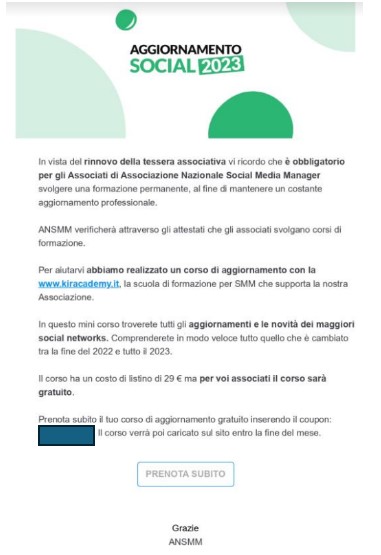 Mail corso di aggiornamento